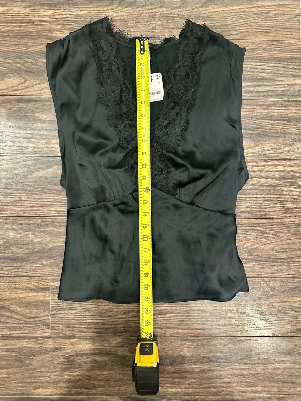 Free People Black Lace-Trim V-Neck Satin Marbella Top Goth Women’s Large NWT